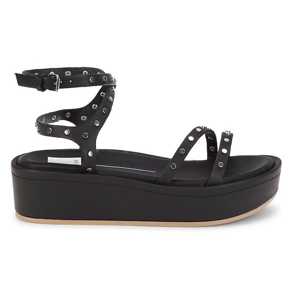 NWT Dolce Vita Camden Black & Silver Studded Strappy Flatform Platform Sandals